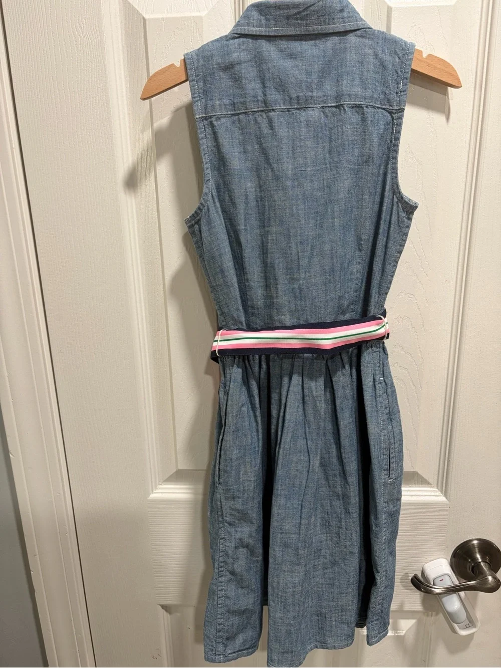 Ralph Lauren Girls' Sleeveless Chambray Dress with Stripe Belt - Blue